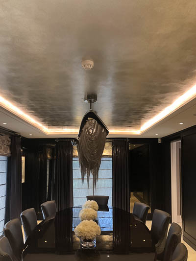 Silver leaf coffer ceiling with  glaze